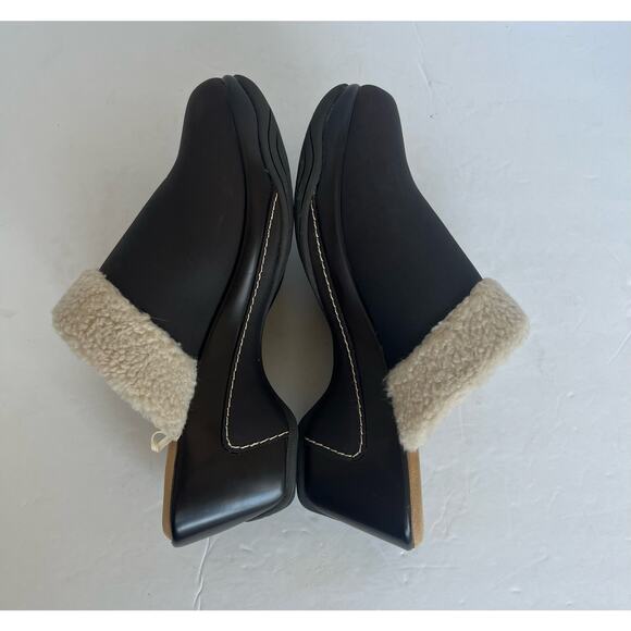 Cliffs by White Mountain Brown w/ Cream Sherpa Lined Vegan Leather Clog Mules 8 - Picture 6 of 9